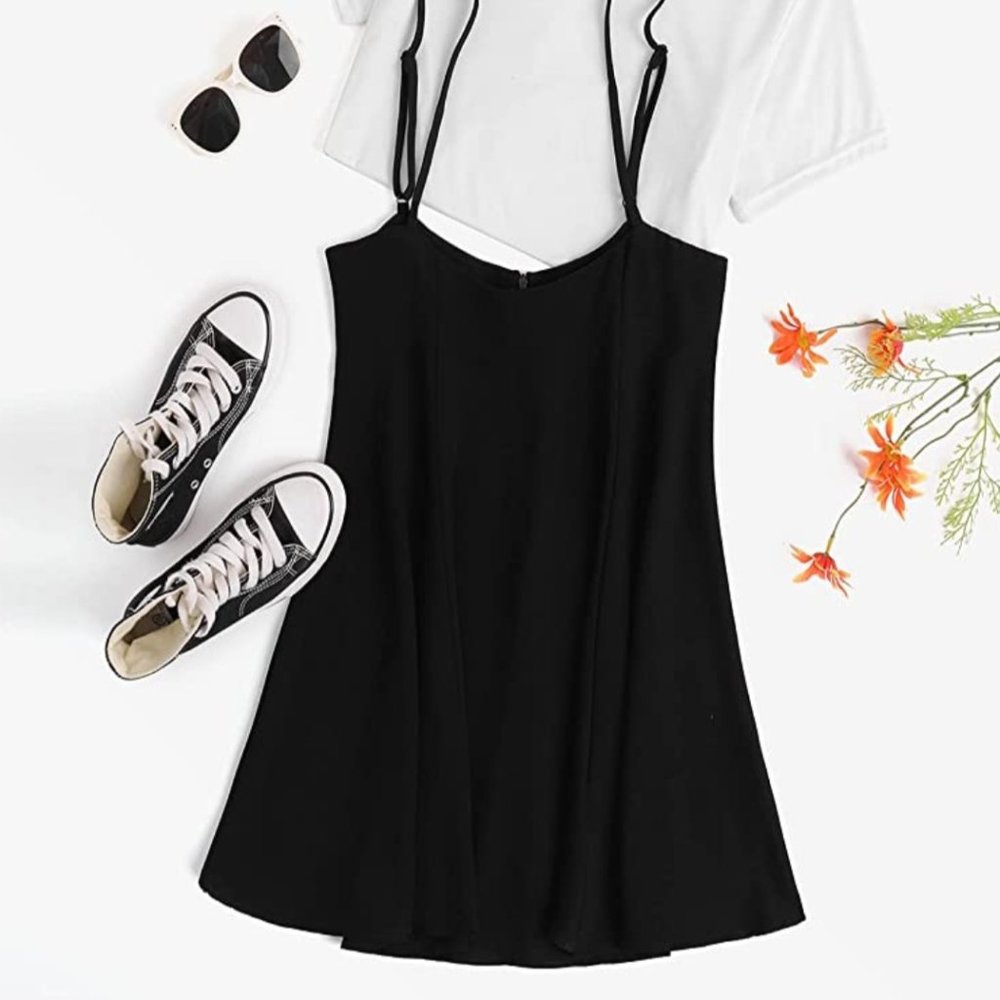 High Waist Suspender Flared Skater Skirt